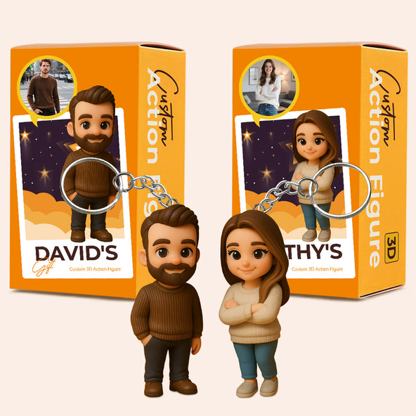 Custom Couple 3D Figurine Keychain Personalized Double Character Gift