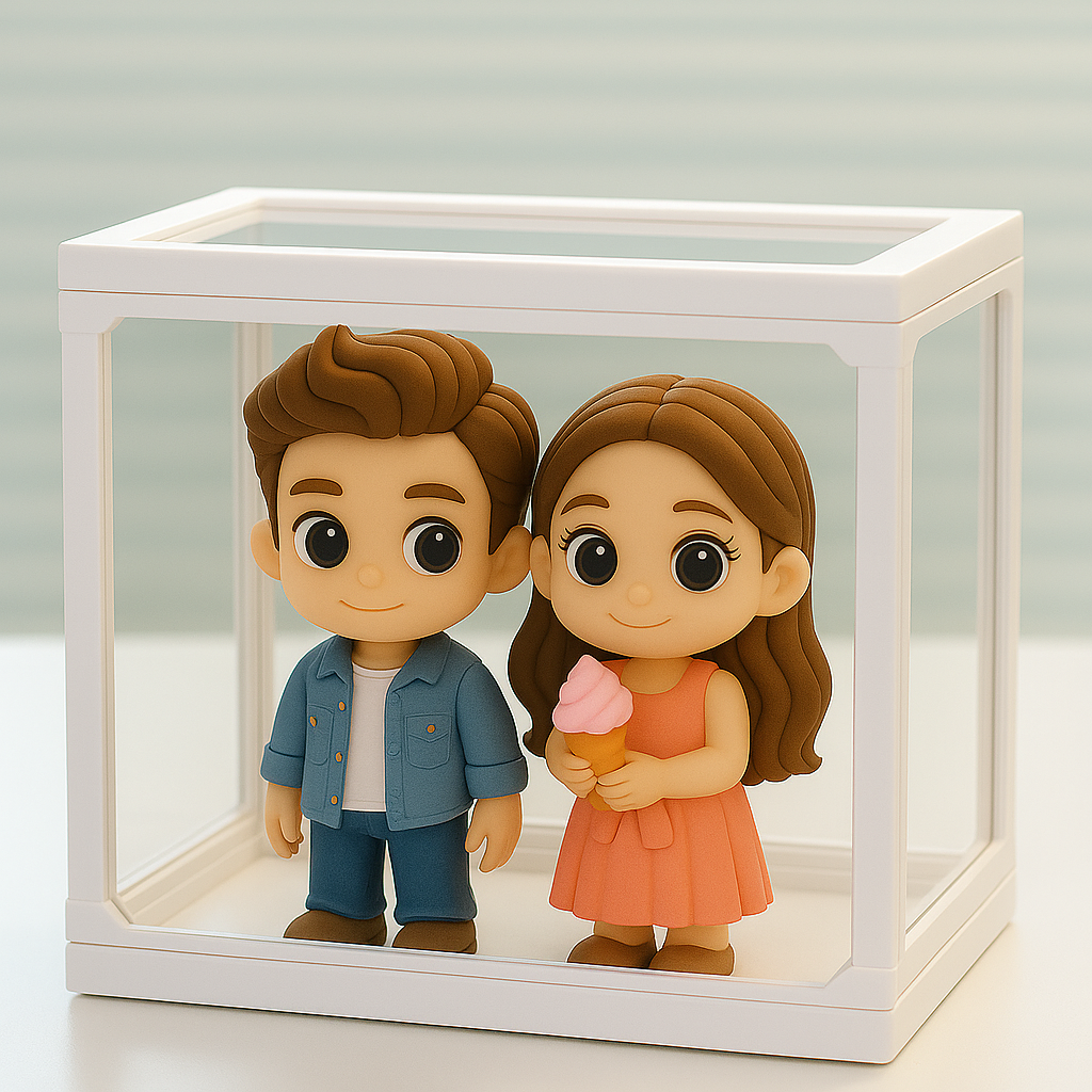 Custom 3D Couple Figure Glass Dollhouse Personalized Scene Display Case Unique Home Decor Anniversary Gift Christmas Style Holiday Gift Idea