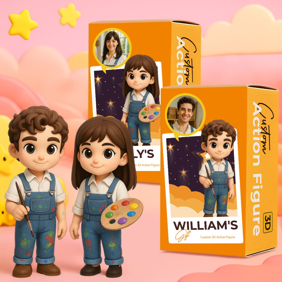 Custom Made 3D Cartoon Mini Figures for Two People Personalized Action Dolls from Real Photo Perfect for Gift Collection or Desk Decoration