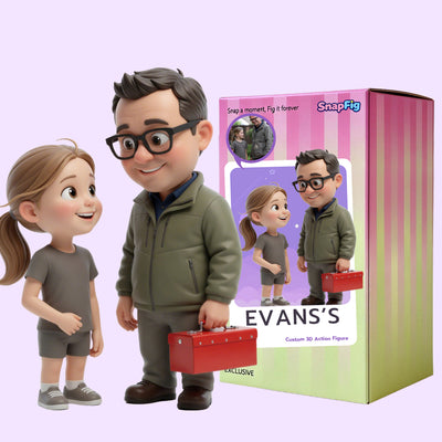A personalized dad and child figurine handcrafted in premium resin, shown together as a heartfelt Father's Day gift