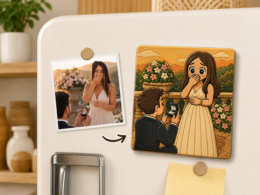Custom wedding fridge magnet made from a couple's photo