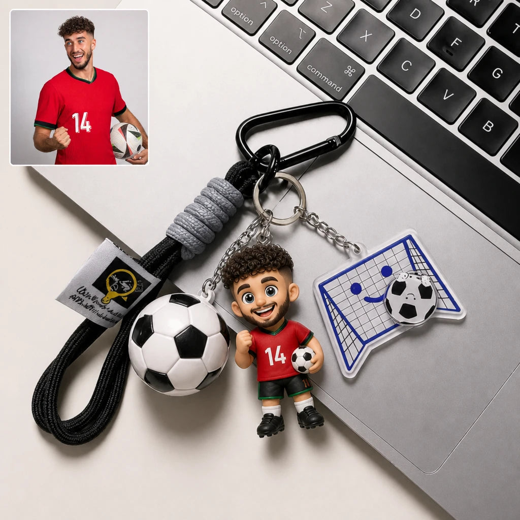 Personalized Football Figurine Keychain - 2026 World Cup Supporter Gift from Your Photo